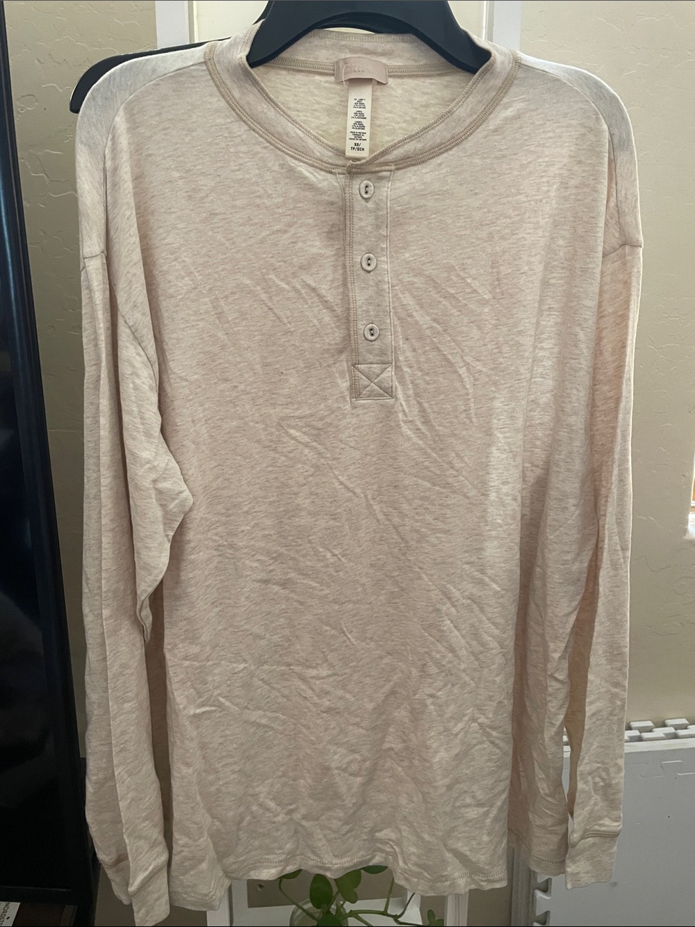 SKIMS Long Sleeve Henley in Light Beige